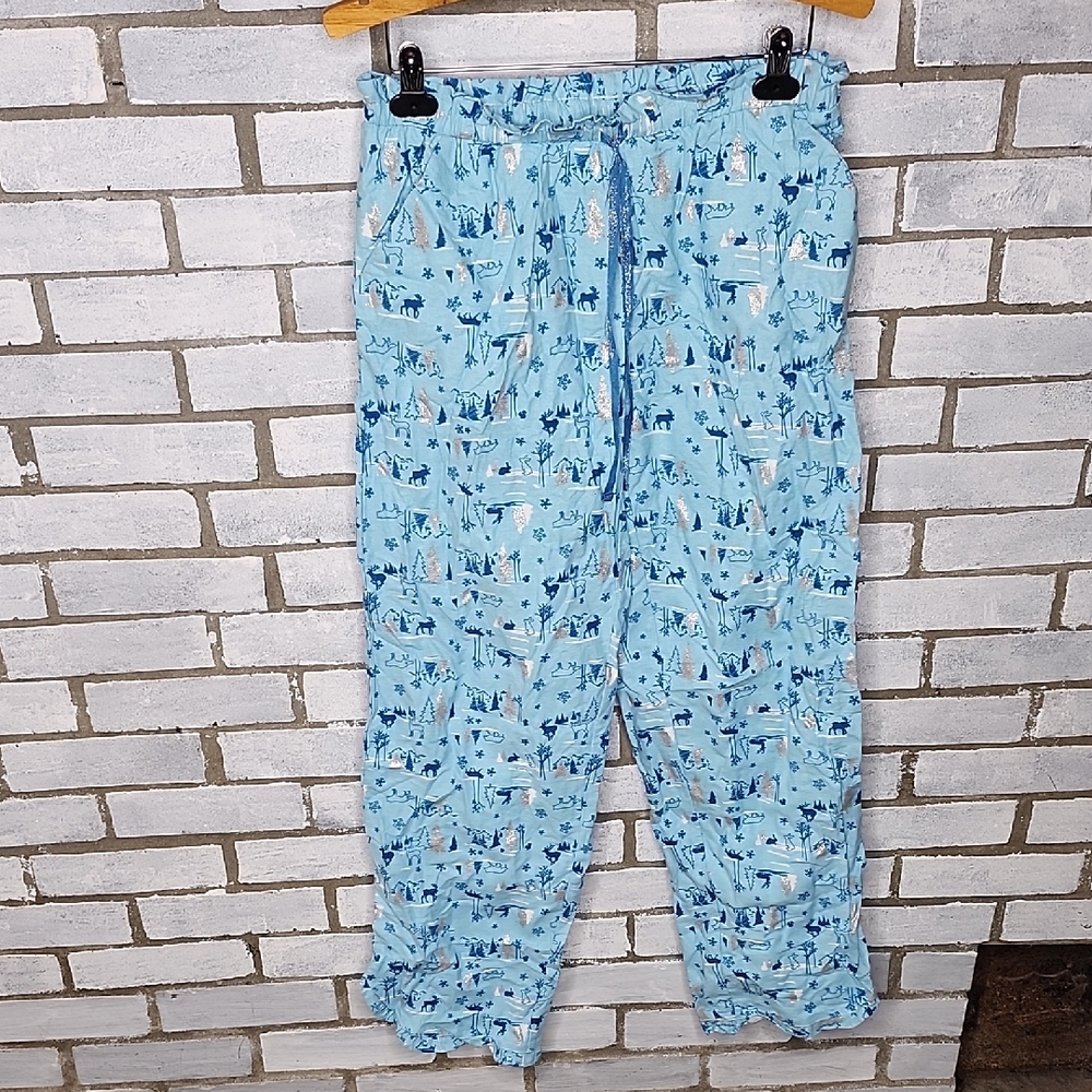 NWT Simply Styled Women's Blue Flannel Drawstring Waist Pajama Pants Medium